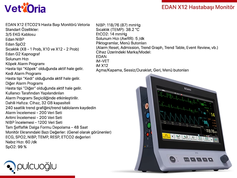Edan X12 ETCO2'li Veteriner Hastabaşı Monitörü