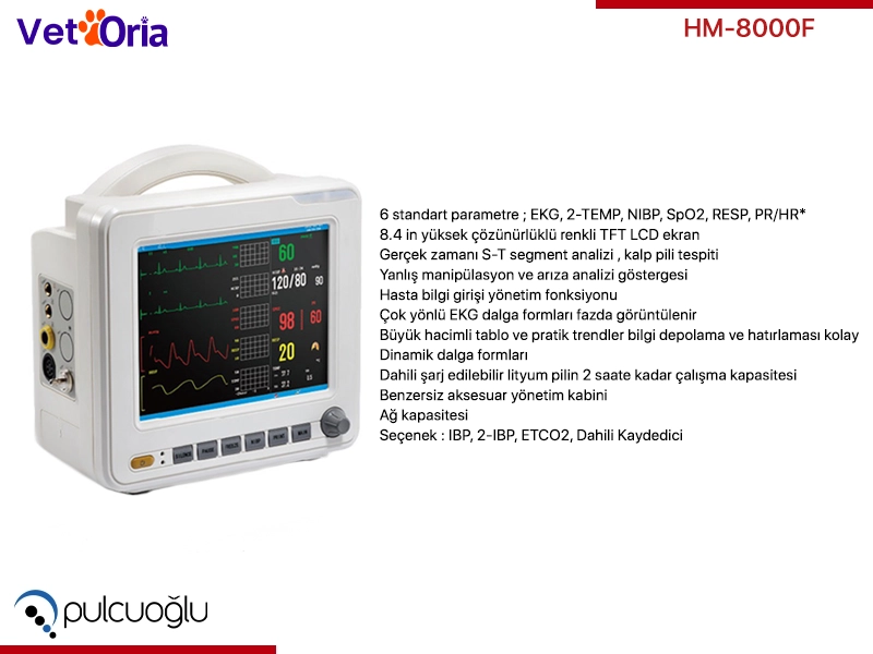 HM-8000F ETCO2'li Veteriner Hastabaşı Monitörü