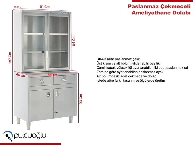                                  Paslanmaz Çekmeceli Dolap
